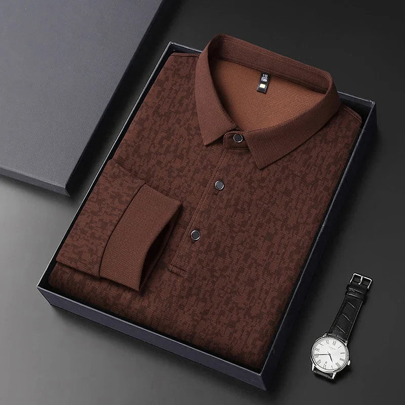 2025 New Men's Casual Fashion Printed Pattern Long Sleeve Polo Shirt Korean Edition Summer T-shirt Comfortable Versatile Top