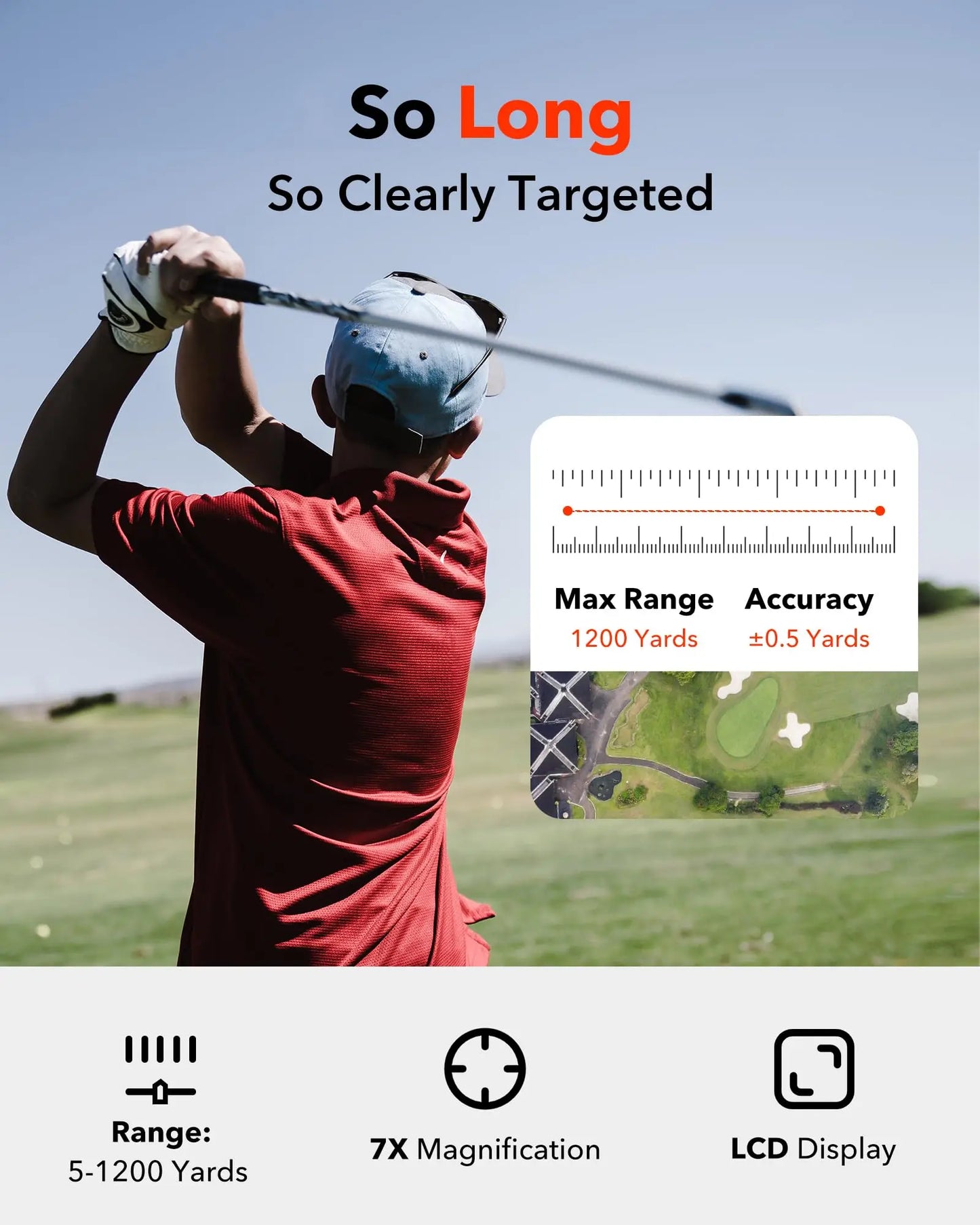 REDTIGER C001 Golf Rangefinder with Slope 1000M 1200 Yards Laser Range Finder Golfing 7X Magnification Rechargeable Range Finder