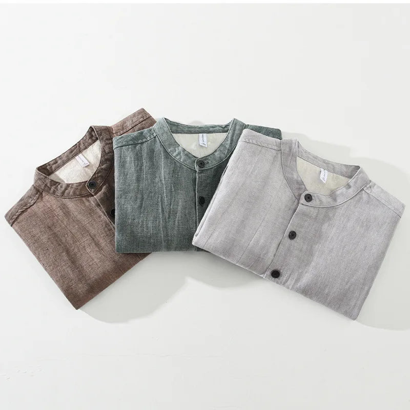 Japanese Vintage Jackets for Men Autumn New Man Jackets Solid Loose Stand Collar Button Cotton Linen Jacket Casual Mens Clothing