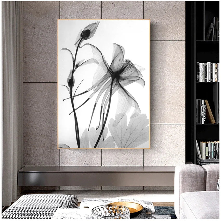 Wall Art Painting Decorative Picture Home Decor Nordic Black White Plant Abstract Flower Canvas Posters Canvas Prints Minimalist