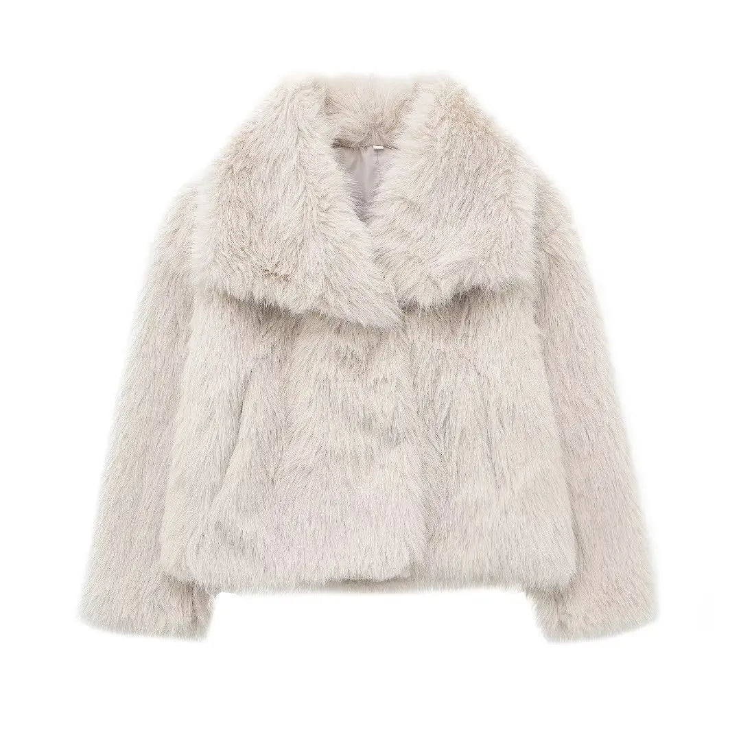Women's Fashion Winter Solid Thick Warm Faux Fur Coat Lapel Collar Long Sleeves Female Chic Lady Casual Outfits Winter Coats