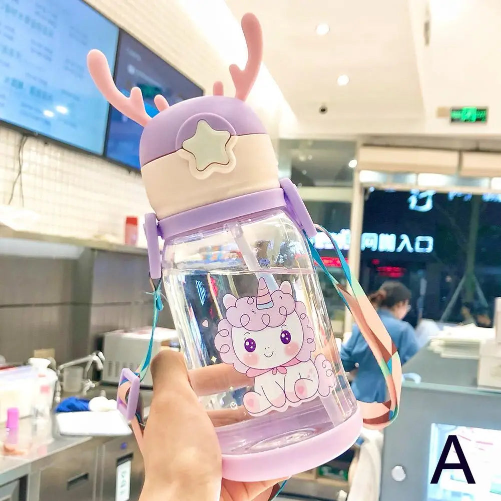 Cartoon Kids Water Bottle For School Travel or Sports & Outdoor, 500ml Water Bottle With Straw, Leak-Proof, Pop-Up Spout Cover