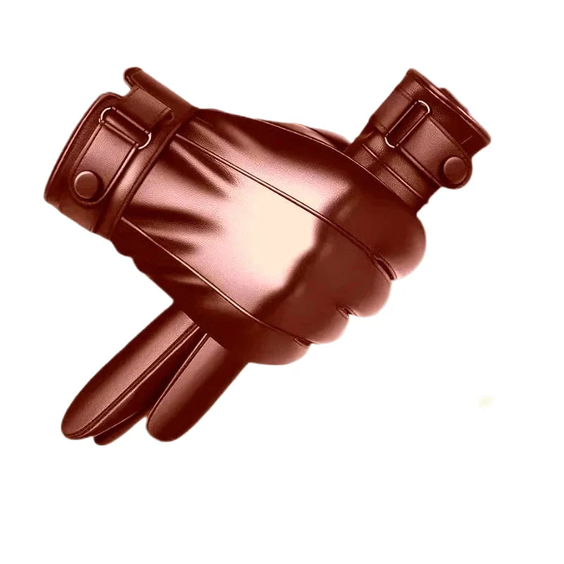 Winter Gloves for Men Genuine Leather Gloves Warm Plus Velvet Touch Screen Gloves Outdoor Cycling Driving Motorcycle PU Gloves