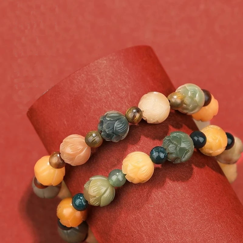 Tibetan Buddha Bodhi Lotus Beaded Bracelet Wooden Beads Buddha Prayer Bracelets for Men Women Yoga Relieve Anxiety Charm Jewelry