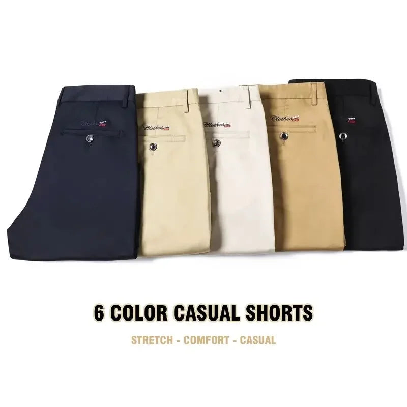 6 Colors Casual Shorts Men Summer New Fashion Business Straight Elastic Thin Short Pants High Quality Male Clothes Khaki Beige