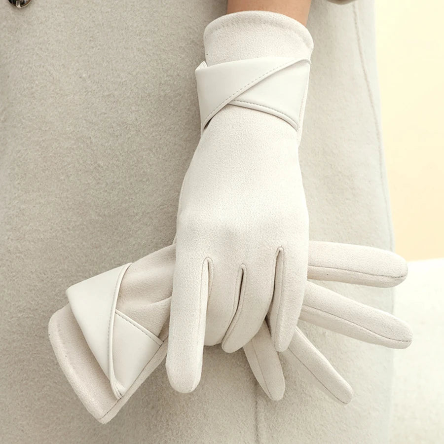 Korean version of warm gloves for women's winter fashion, simple temperament, and velvet anti cold touch screen riding windproof