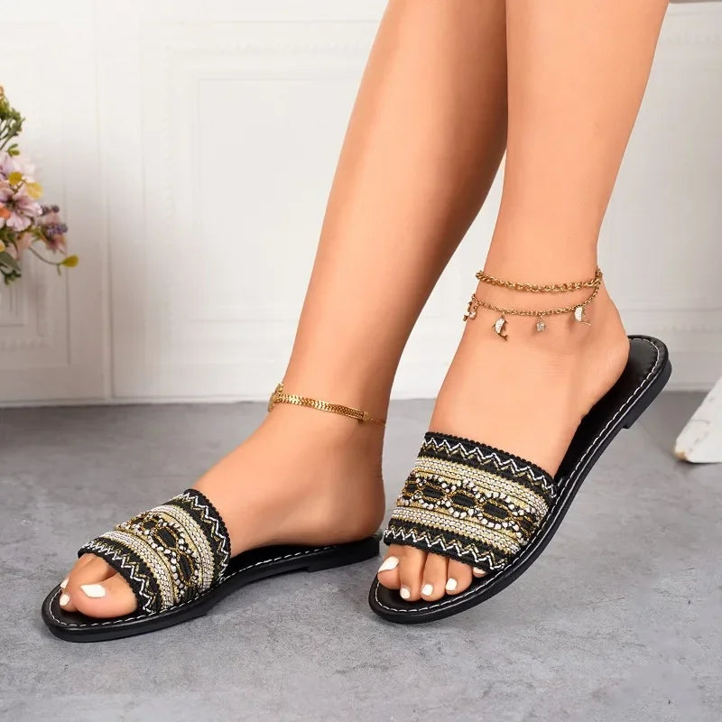 Women's Shoes 2024 Open Toe Women's Slippers Casual Daily Slippers Women Color Matching Plus Size Flat with Outdoor Sandals