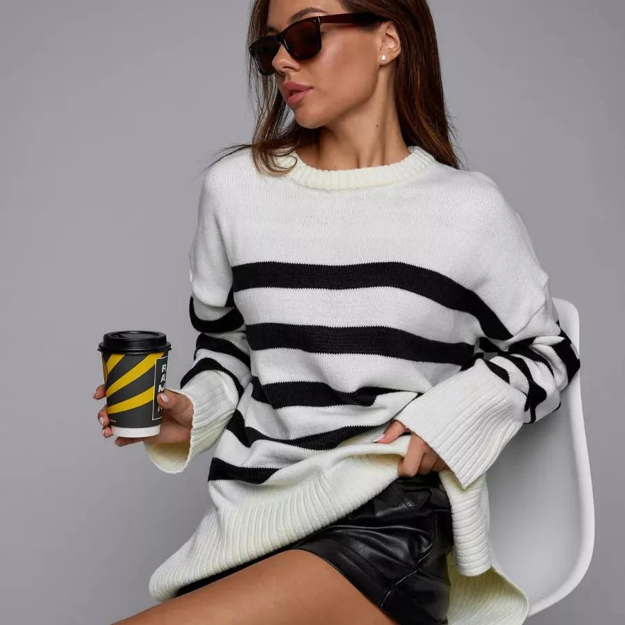 Women's Striped Hoodie Sweater - Casual Style