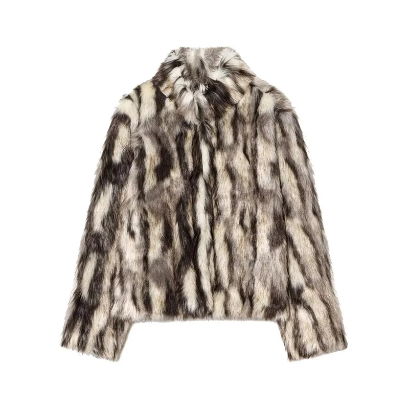Women's Fashion Faux Fur Warm Coat Autumn Winter Turn-down Collar Long Sleeve Jacket Coats Female Outerwear Chic Tops