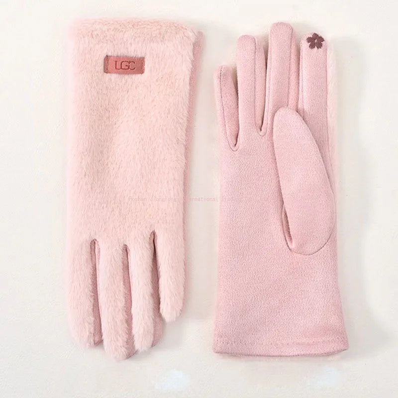 UGC Imitation Mink Velvet Hairy Gloves Women Winter Keep Warm Touch Screen Cute Lovely Sweety Not Bloated Suede Soft