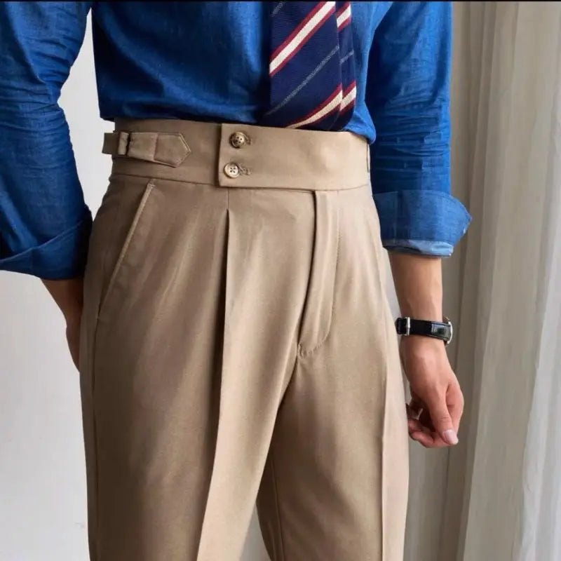 Suit Trousers for Men Pocket British Style Slim Fit Man Suits Pants Fashion Clothing Up Thin Casual Stylish Elegant Summer 2025