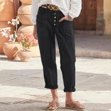 Women's Trousers Loose Solid Color Cotton Linen Button Pocket Breathable Basic Street Fashion Casual Pants