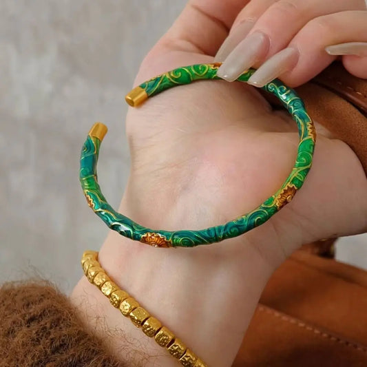 Exquisite Women's Enamel Braclet Open Ring Ethnic Style Chinese Cloisonne Bracelet Hand Jewelry Vintage Filigree Flower Bangle