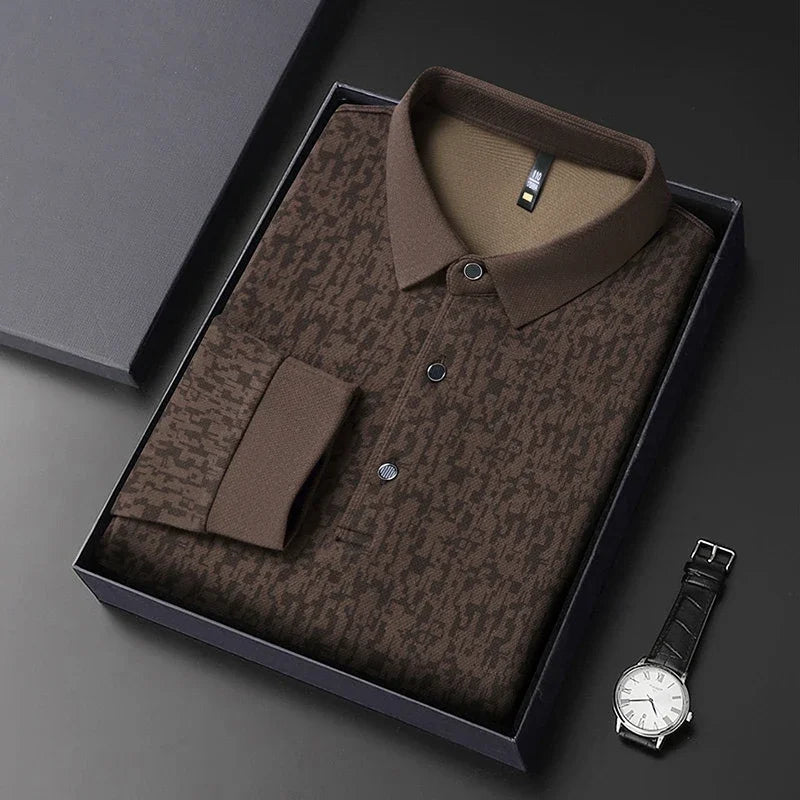 2025 New Men's Casual Fashion Printed Pattern Long Sleeve Polo Shirt Korean Edition Summer T-shirt Comfortable Versatile Top