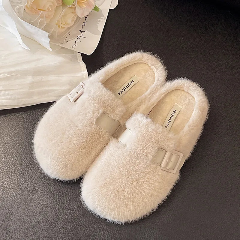 Women's Slippers, Winter Comfortable Plush Warm Casual Slippers Outdoor Fashionable Plush Women's Shoes Pantuflas Mujer