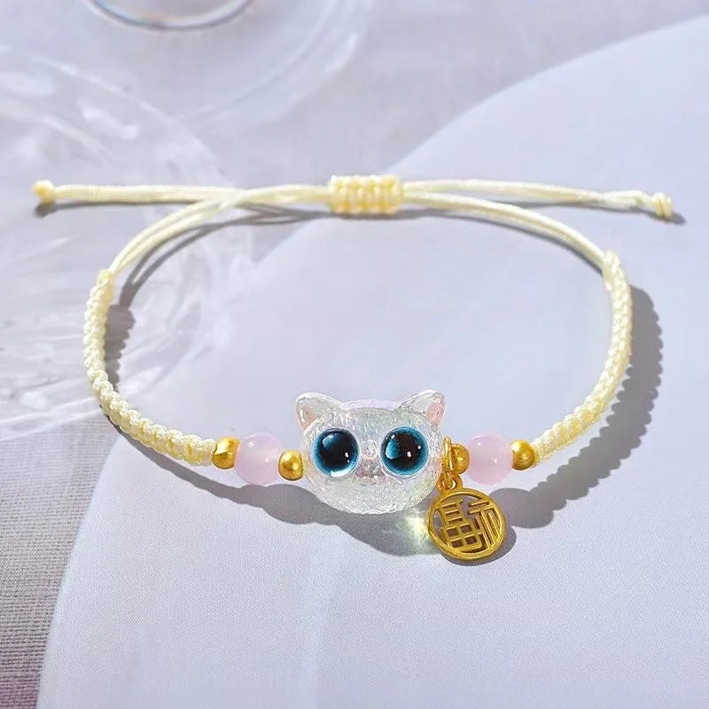 Matching Bracelets Couples Women Men Luminous Cute Cat Friendship Bracelete Black White Cat Head Bangles Glow In The Dark Gift