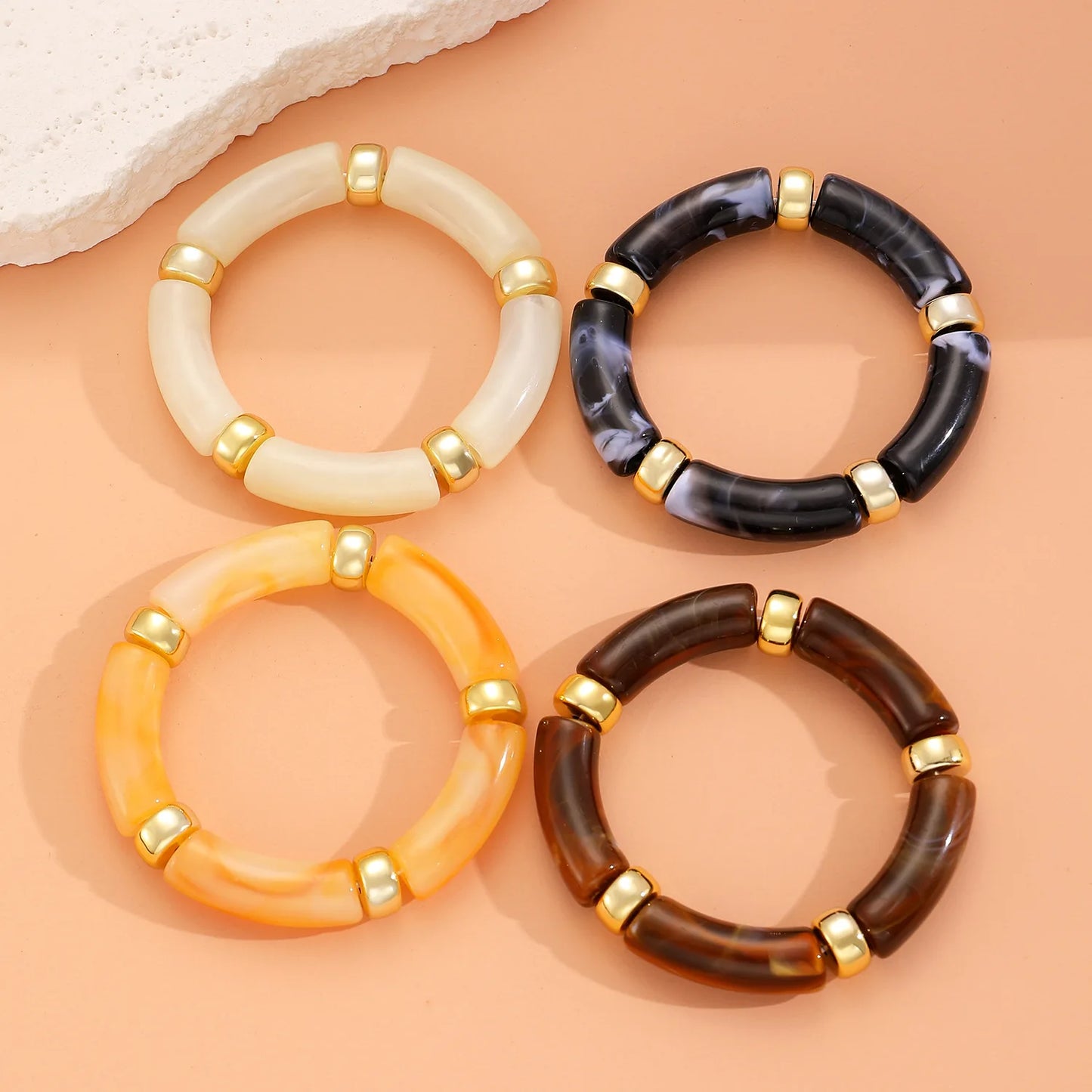 Bohemian Acrylic Bracelets for Women Girls Fashion Party Jewelry Gift Colorful Column Elastic Rope Adjustable Simple Bracelets