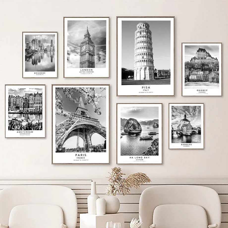 London Brisbane Pisa Paris Bambeck Black And White Architecture Fashion Wall Art Canvas Painting Nordic Poster  Room Decor