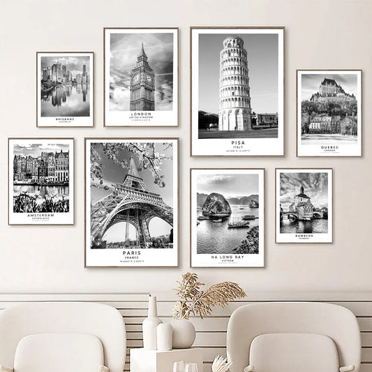 London Brisbane Pisa Paris Bambeck Black And White Architecture Fashion Wall Art Canvas Painting Nordic Poster  Room Decor