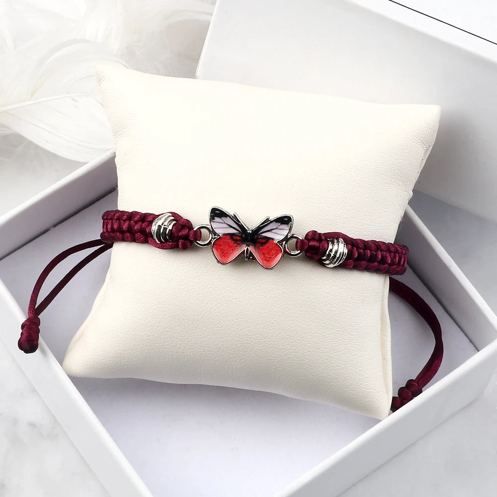 Red Butterfly Charm Bracelet Handmade Braided Rope Thread Fashion Adjustable Bracelets&Bangles Women Lucky Jewelry Friends Gift