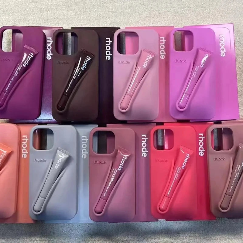 Lipgloss Lipstick Case For iPhone 15 14  13  Pro Max Soft Silicone Phone Cases Lip Balm Holder Shockproof Cover