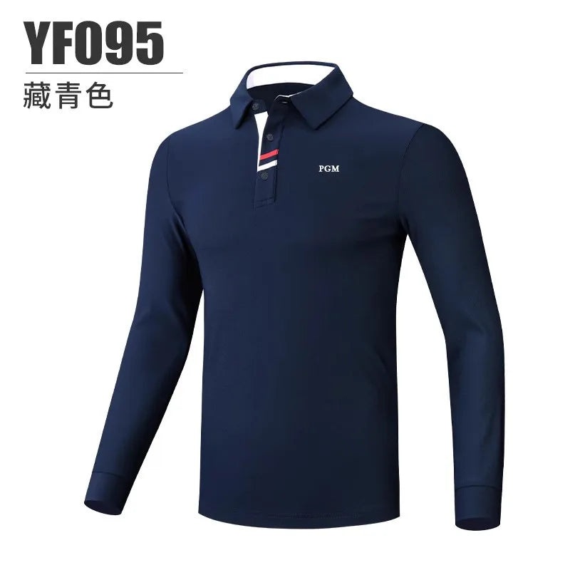 PGM golf clothing men's long-sleeved t-shirt autumn and winter golf warm top clothing men's lapel Polo shirt