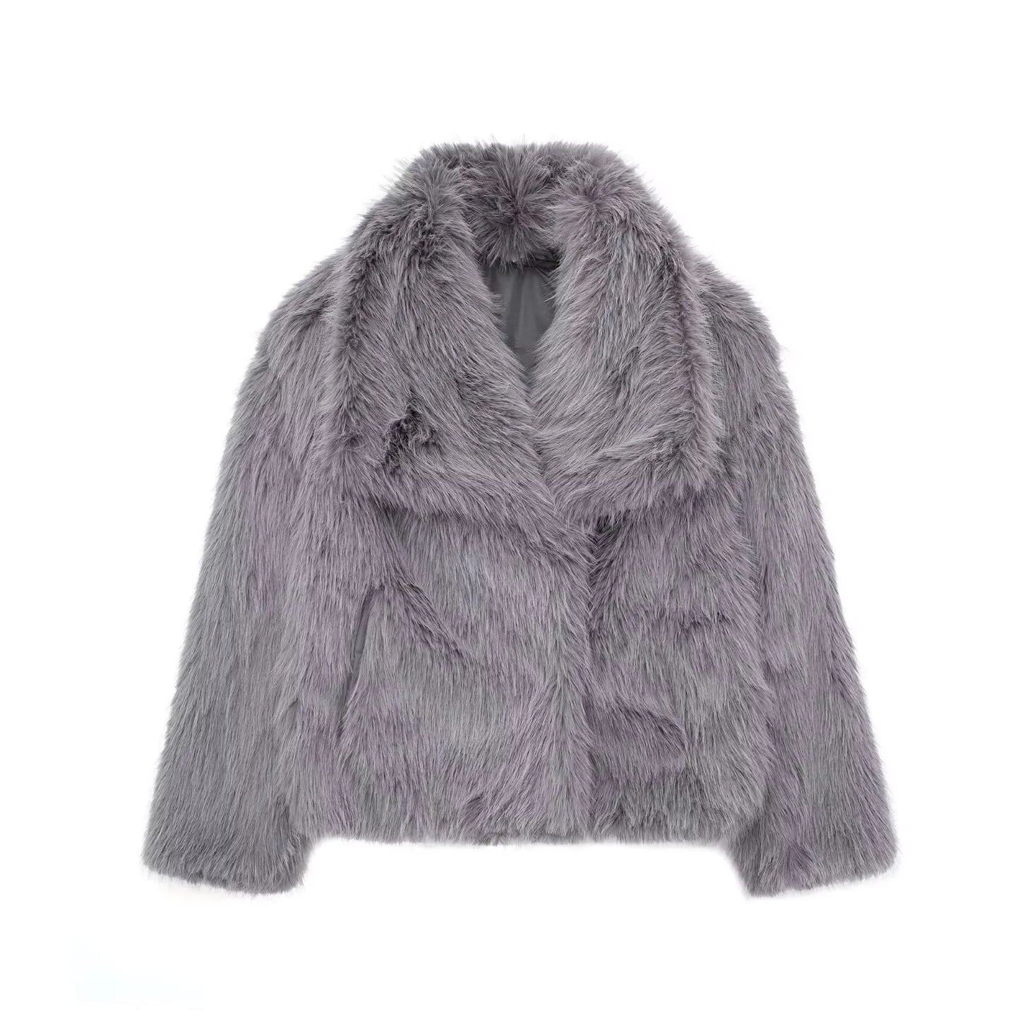 Women's Fashion Winter Solid Thick Warm Faux Fur Coat Lapel Collar Long Sleeves Female Chic Lady Casual Outfits Winter Coats