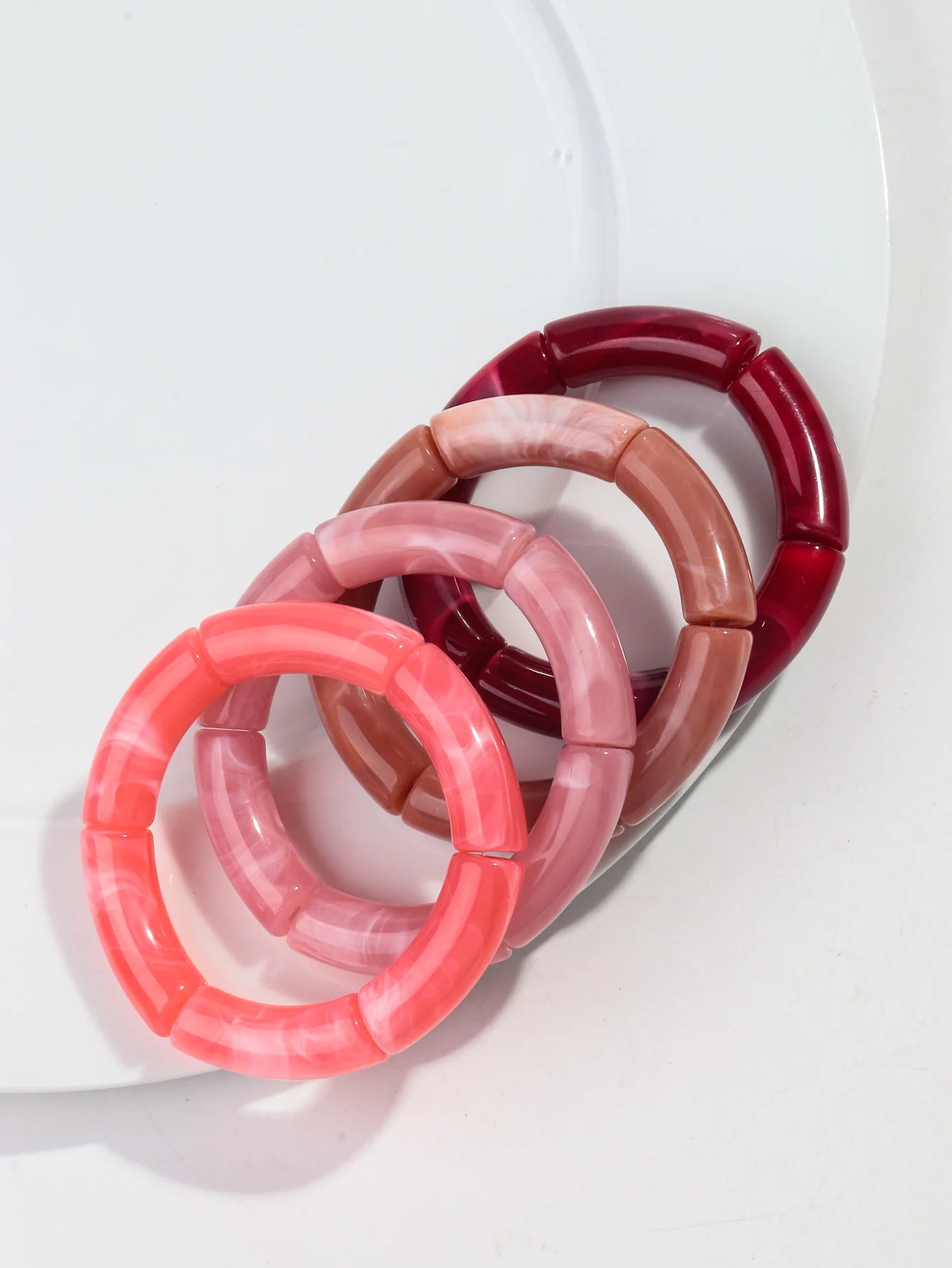 New Bamboo Tube Acrylic Stack Elastic Bracelets set for Women Men Vintage 4pcs Chunky Big Elbow Beaded Cuff Bangle Boho Jewelry