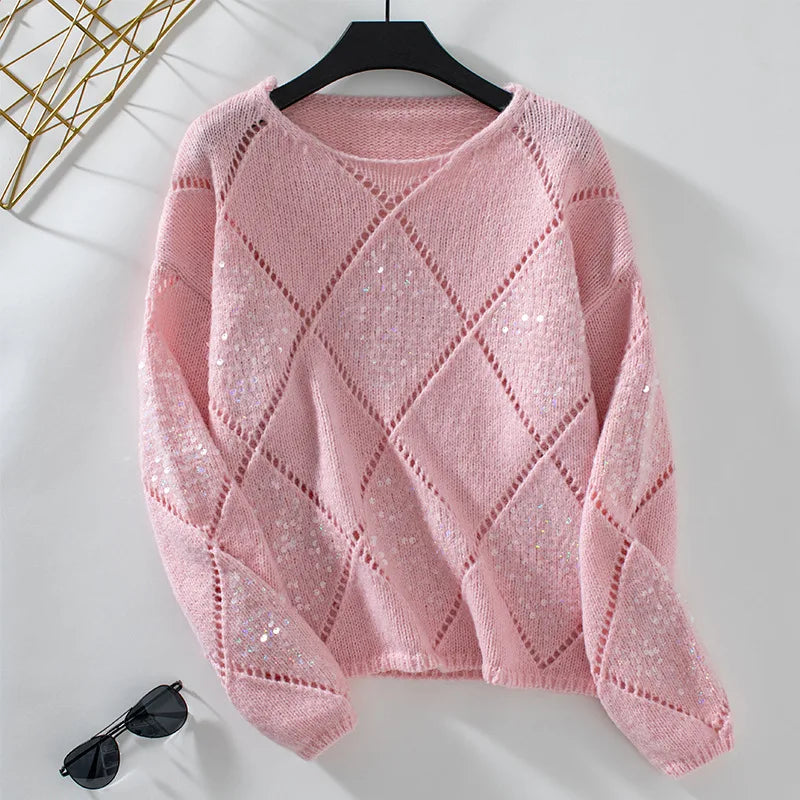 Women's Diamond Pattern Pullover Sweater