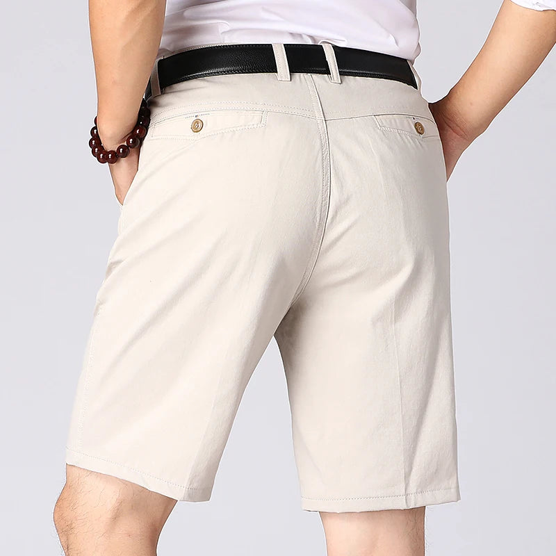 Summer Workwear Men's Cotton Dress Shorts Business Casual Knee Pants Classic Khaki American Style Streetwear Golf Social Shorts