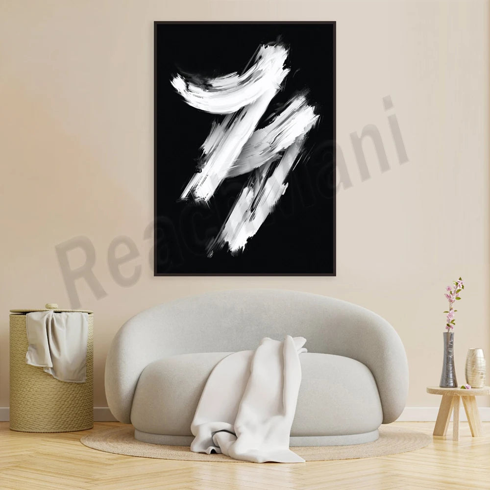 Modern abstract medieval brushstroke poster black and white canvas painting wall art print living room home decor
