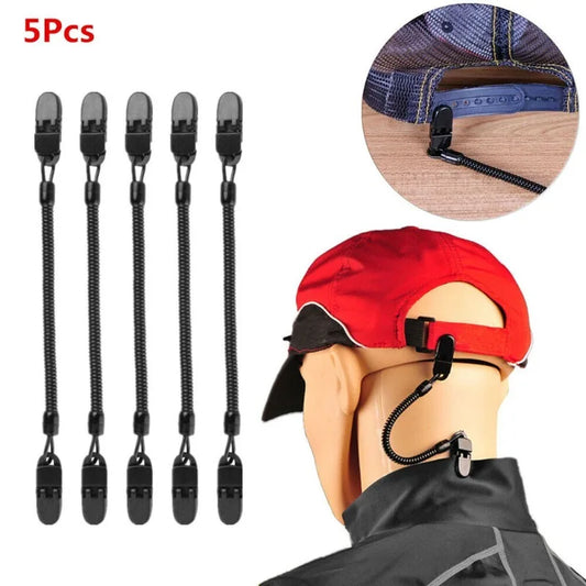 5Pcs Anti-lost Hat Clip Windproof Cap Retainer Coiled Cord Rope Keeper for Fishing Golfing Outdoor Sports