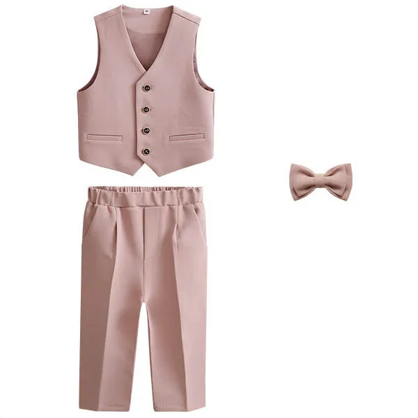 Kid Boys Formal Pink Suit Boy Child Wedding Suit Elegant 2-14Y Boys Suits Outfits Set Gentlemen Kid Jacket Vest Pant Bowtie Suit