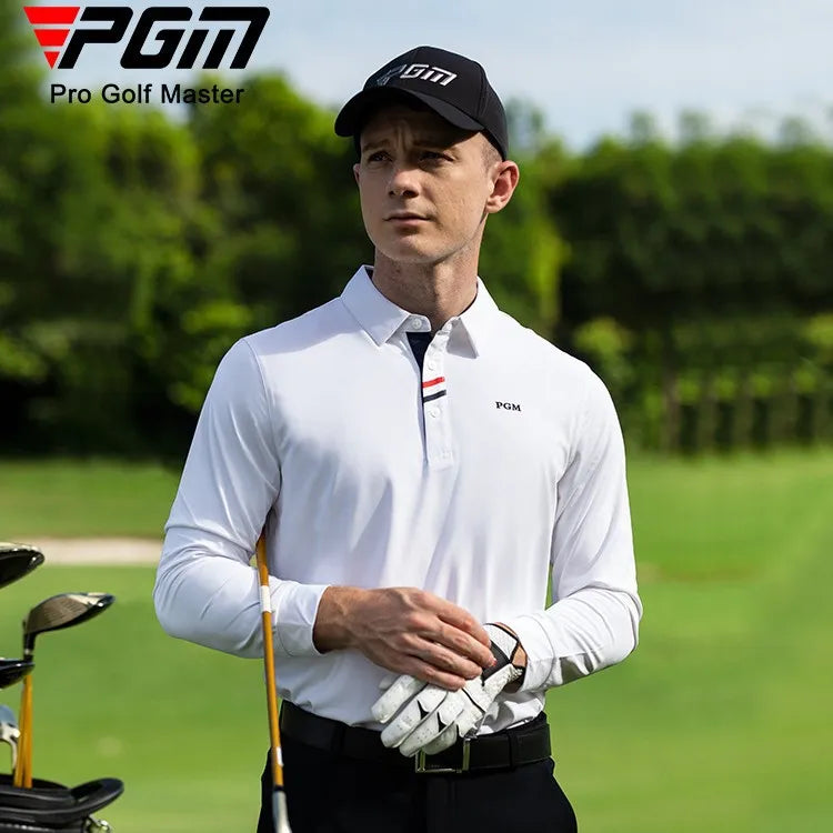 PGM golf clothing men's long-sleeved t-shirt autumn and winter golf warm top clothing men's lapel Polo shirt