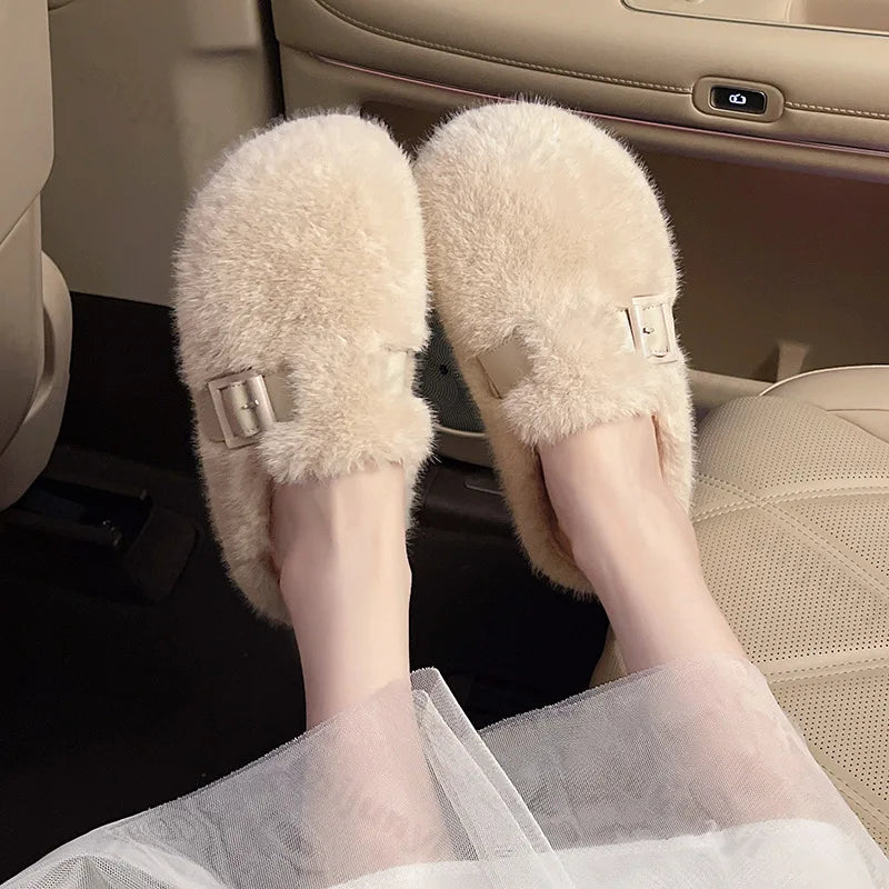 Women's Slippers, Winter Comfortable Plush Warm Casual Slippers Outdoor Fashionable Plush Women's Shoes Pantuflas Mujer