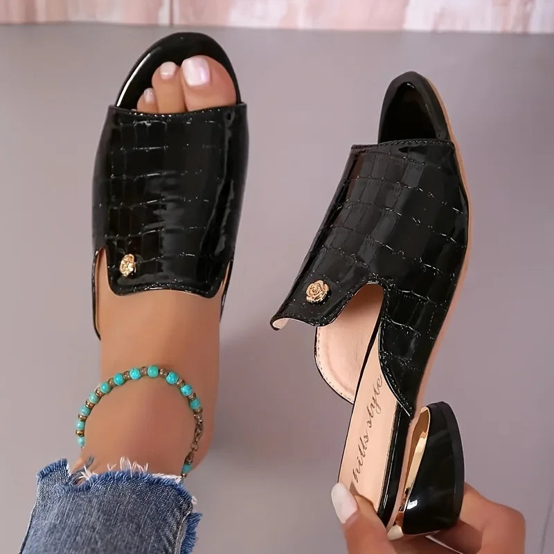 Women's Shoes Fashion Sexy Slippers PU Soft Leather Ladies Comfortable Female Flipflop Slippers Heels Slides Shoes for Girls