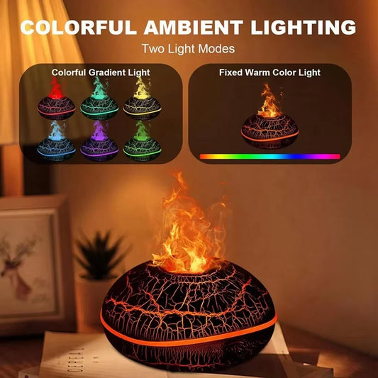 Flame Effect Aromatherapy Air Humidifier with 7 Color Lights - Essential Oil Diffuser, Flame Effect, Wide Spray Range for H