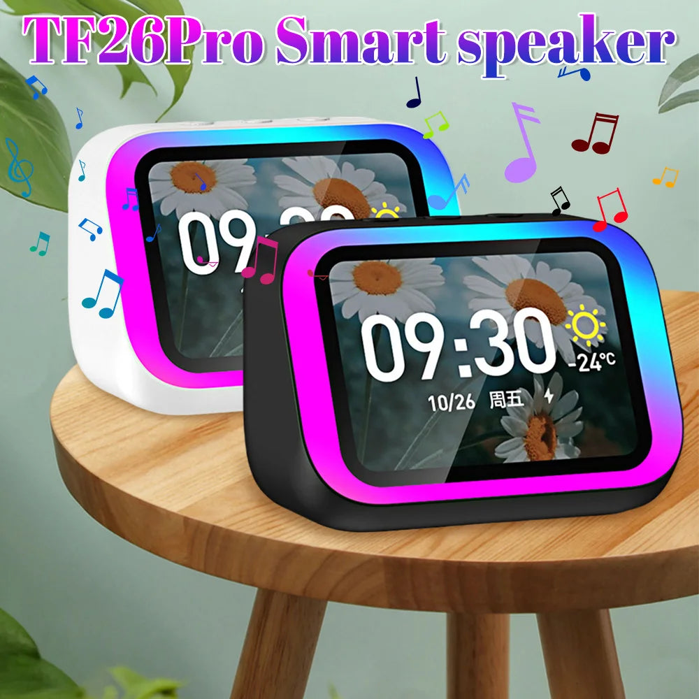 Smart BT Speaker Voice Assistant with HD Screen TYPE-C Charging App Controlled Alarm Clock Info Push Notifications Music Player