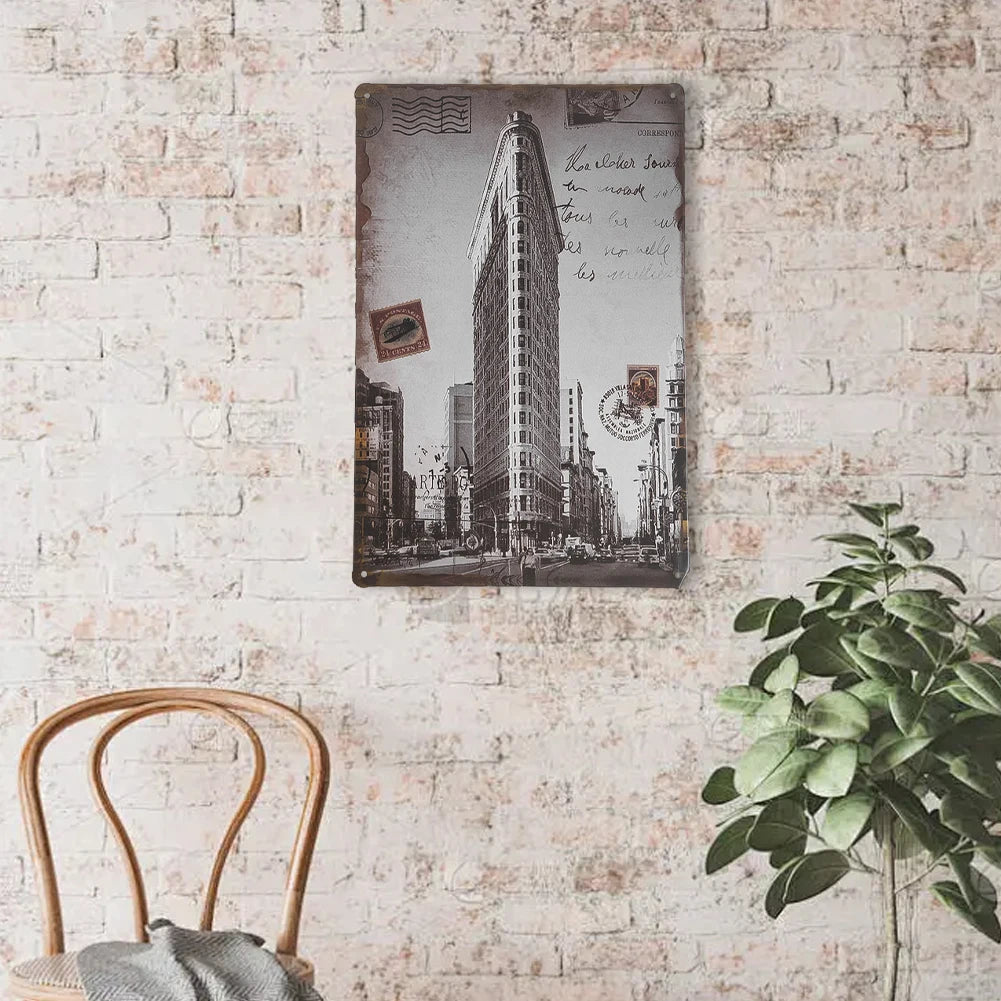 Urban Architecture Skyscrapers Tin Painting Fashionable Modern Home Wall Hanging Crafts Creative Ornaments