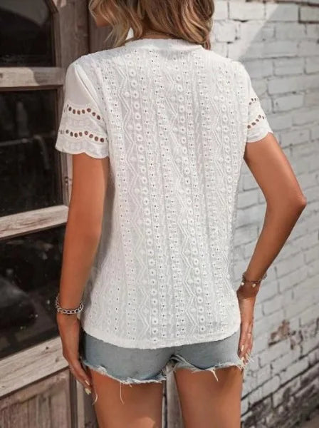 Women's T-shirt COTTON Tops 2024 Summer Street Hollowed Out Simple Solid Color V Casual Shirt Y2k T Shirt White Blusa Mujer Moda