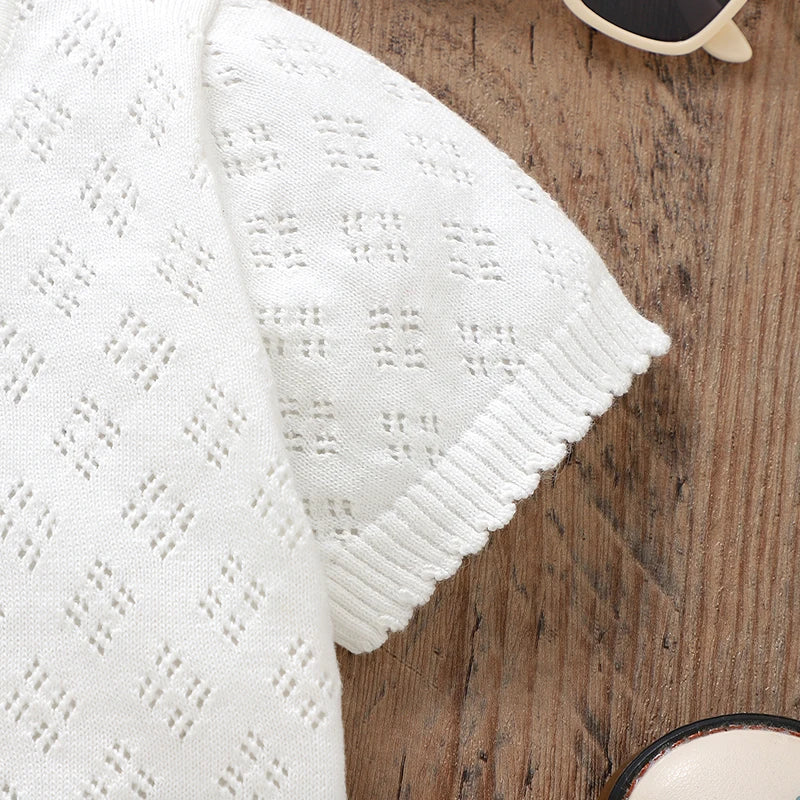 Baby Girl Sweaters Knit Infant Kid Cardigan Short Sleeve Summer Newborn Children Clothes Fashion Hollow Out White Tops Outerwear