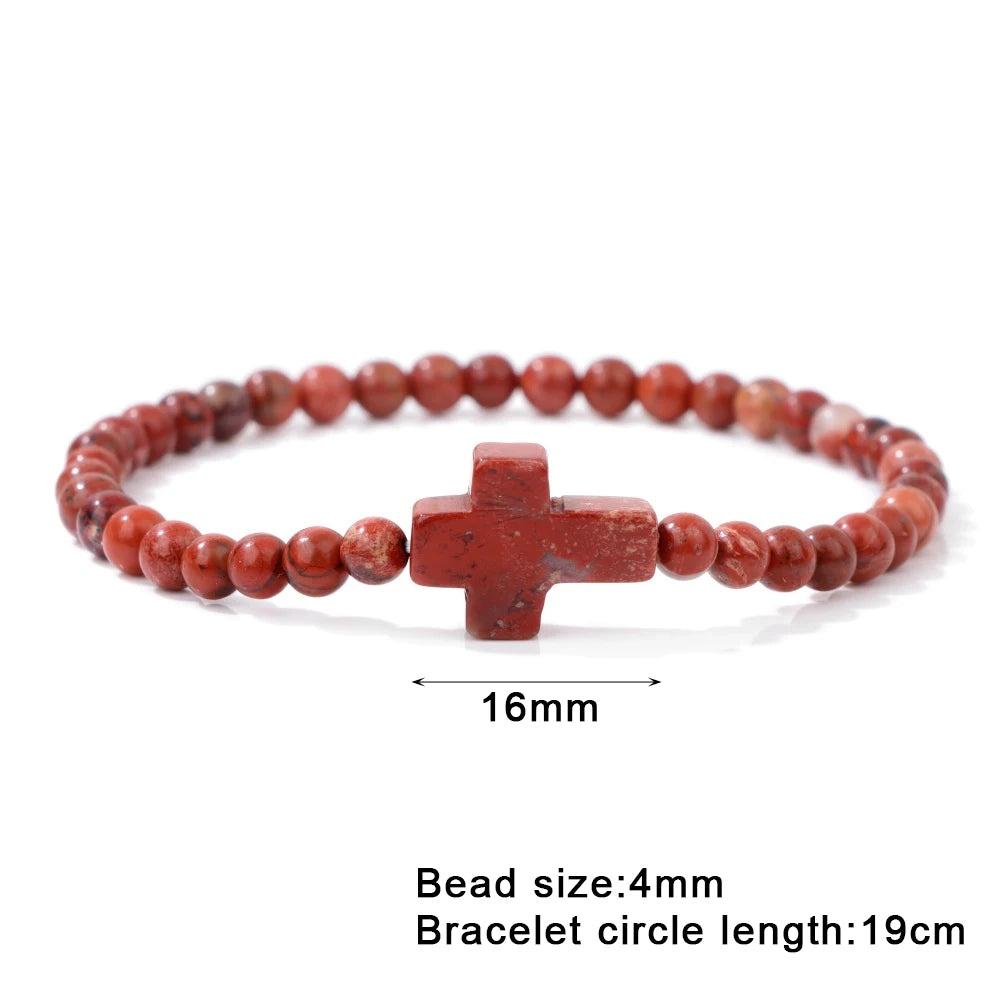 Jesus Cross Bracelet 4mm Beads Natural Stone Indian Agates Amethysts Quartzs Beaded Bracelets For Women Men Prayer Jewelry