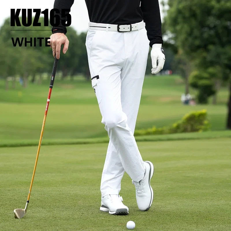 PGM Men Elastic Golf Cargo Pants Male Big Pocket Straight Pants Men Outdoor Mid-Waist Trousers Casual Golf Sweatpants 2XS-3XL
