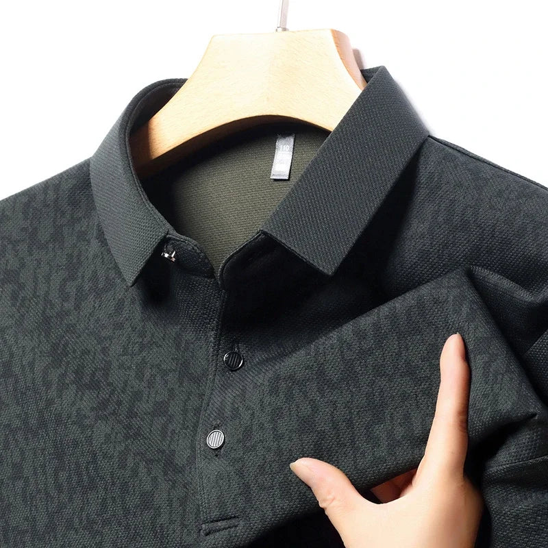 2025 New Men's Casual Fashion Printed Pattern Long Sleeve Polo Shirt Korean Edition Summer T-shirt Comfortable Versatile Top
