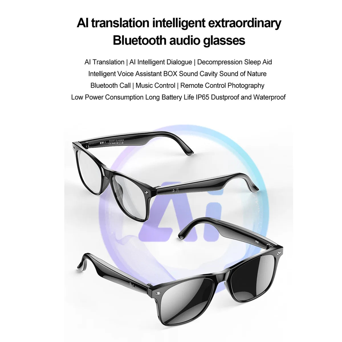 Smart Glasses AI Translator Translate Language Real Time Bluetooth Audio Call Listen Song Support Change Lenses Smart Sunglasses
