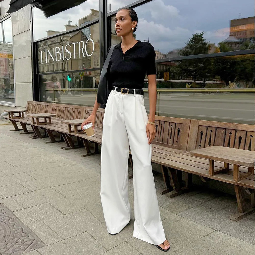 Pure White Trousers Women 2024 Autumn and Winter New High Waist Wide Leg Trousers Commuting All-match Casual Trousers