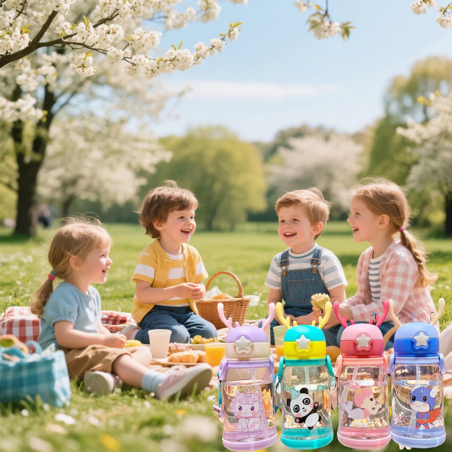 Cartoon Kids Water Bottle For School Travel or Sports & Outdoor, 500ml Water Bottle With Straw, Leak-Proof, Pop-Up Spout Cover