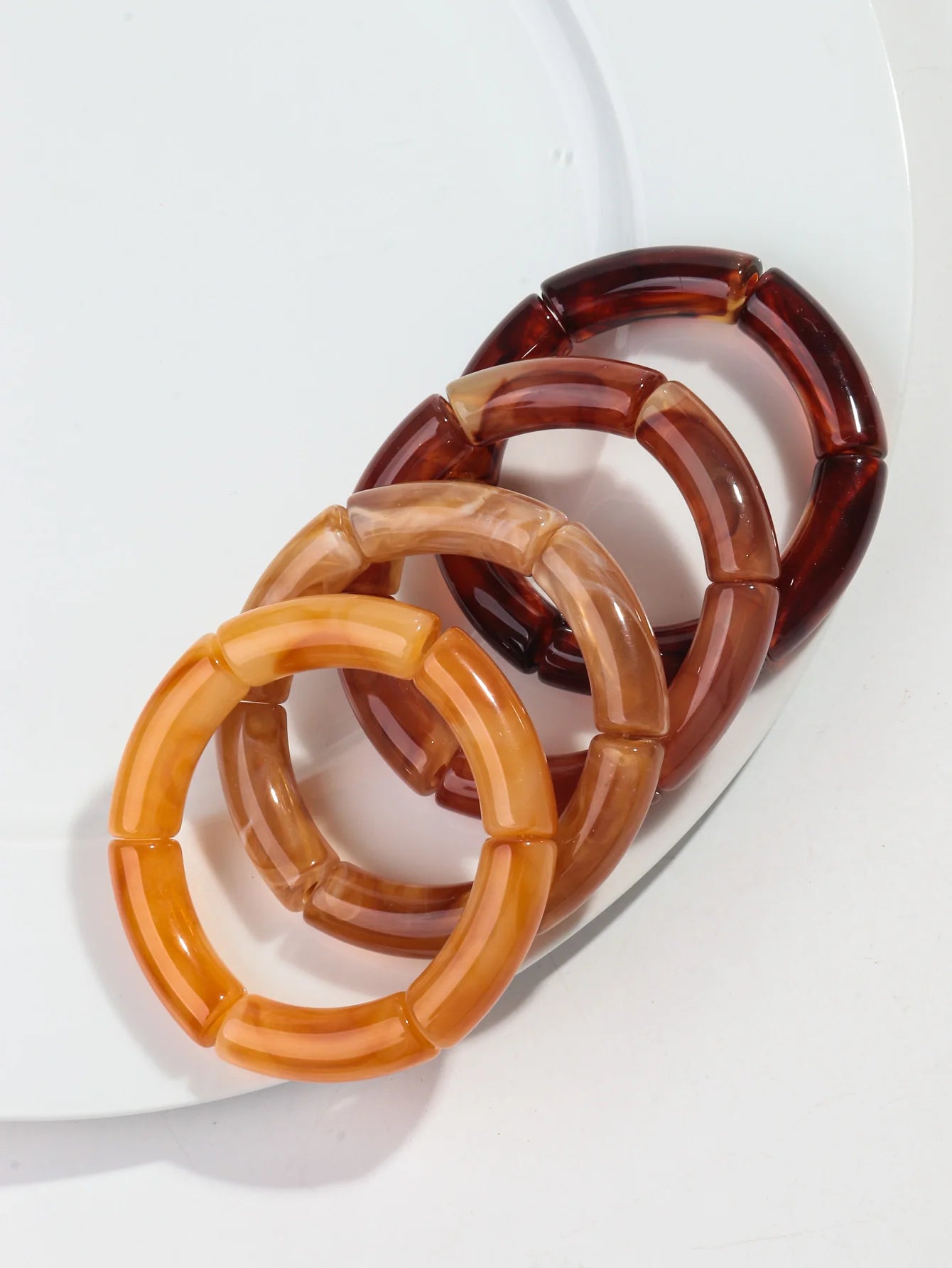 New Bamboo Tube Acrylic Stack Elastic Bracelets set for Women Men Vintage 4pcs Chunky Big Elbow Beaded Cuff Bangle Boho Jewelry