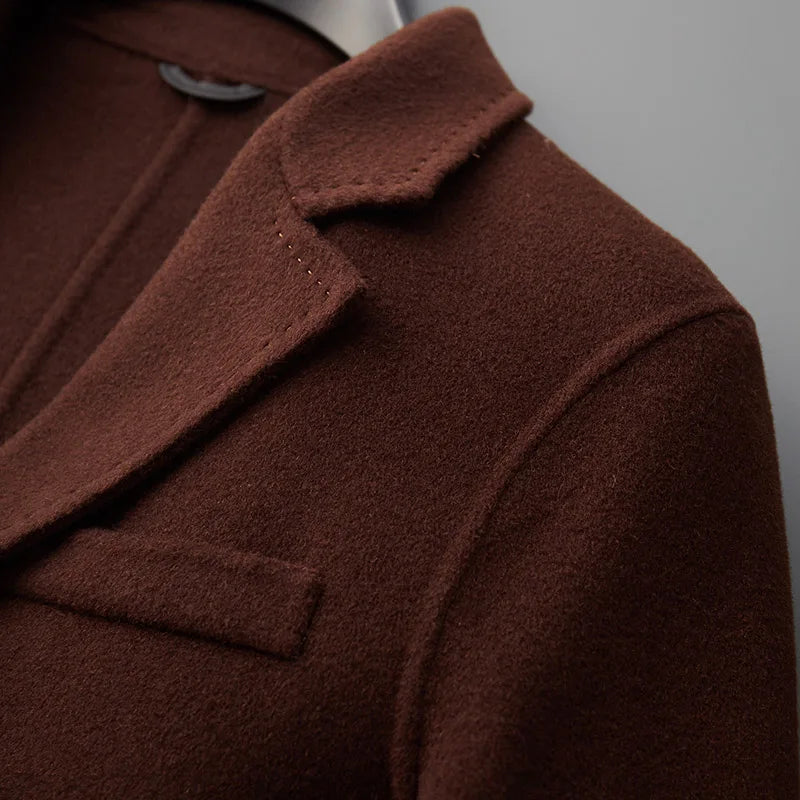 Autumn and Winter New Men's Coat Urban Leisure All-Match Reversible Woolen Coat Pure Wool Mid-Length Suit