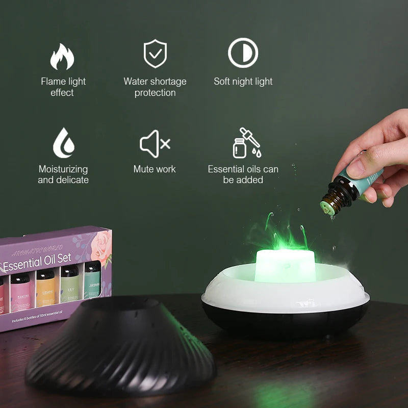 Flame Aromatherapy Machine Air Humidifier Essential Oil Diffuser Perfume Diffuser Water Replenisher USB Small Night Light Home